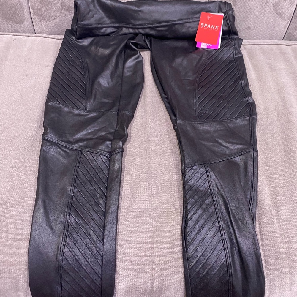 Spanx faux leather Motto leggings
